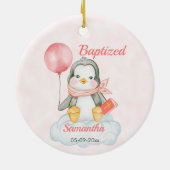 Niedlich Christening Baby Penguin Pink Keramik Ornament (Hinten)