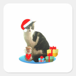 Niedlich Christmas Merlin Cat Quadratischer Aufkleber