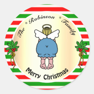 Niedlich Chubby Angel Red and Green Frame Christma Runder Aufkleber