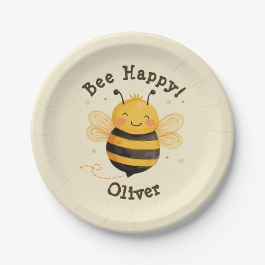Niedlich Chubby Bumblebee "Bee Happy" Pappteller (Vorderseite)