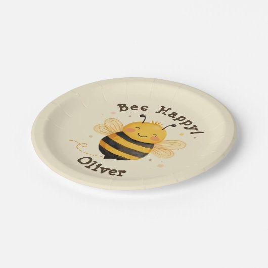 Niedlich Chubby Bumblebee "Bee Happy" Pappteller (Schrägansicht)