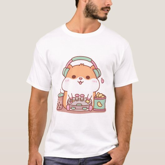 Niedlich Chubby Hamster Gambling Video Games T-Shirt (Vorderseite)