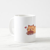 Niedlich Chubby Orange Tabby Cat Essen Spaghetti V Kaffeetasse (Vorderseite Links)