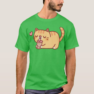 Niedlich Chubby Orange Tabby Cat Lieben Boba Tee