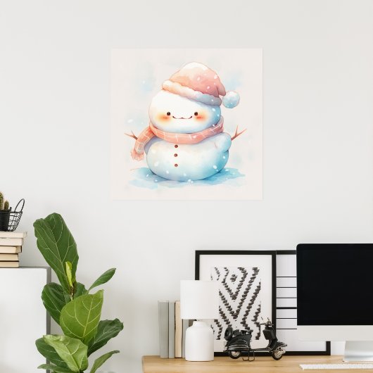 Niedlich Chubby Watercolor Snowman Poster (Heimbüro)