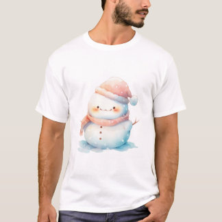 Niedlich Chubby Watercolor Snowman T-Shirt