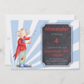 Niedlich Circus Clown Sunburst Geburtstag Einladung (Vorderseite)