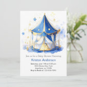 Niedlich Circus Dreamland Watercolor Boy Babydusch Einladung (Stehend Vorderseite)