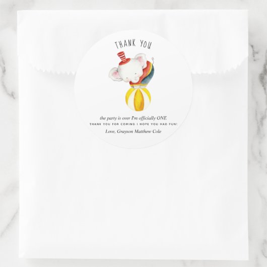 Niedlich Circus Elephant Gastgeschenk Vielen Dank Runder Aufkleber (Tasche)