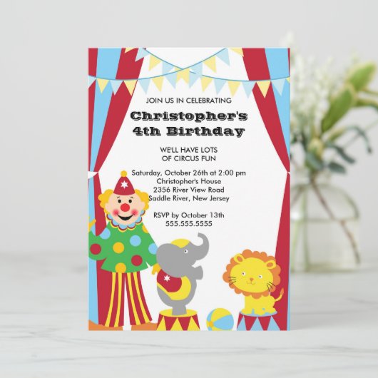 NIEDLICH Circus Kindergeburtstag Party Einladung (Stehend Vorderseite)