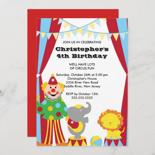 NIEDLICH Circus Kindergeburtstag Party Einladung (Vorne/Hinten)