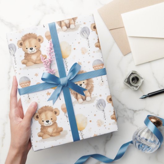 Niedlich Circus Lions Balloons Pattern Baby Dusche Geschenkpapier (Schenken)