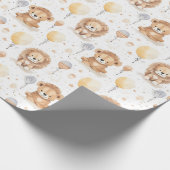 Niedlich Circus Lions Balloons Pattern Baby Dusche Geschenkpapier (Ecke)