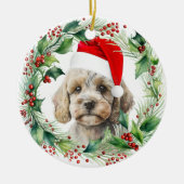 Niedlich Cockapoo Welppy Holly Wreath Weihnachten Keramik Ornament (Vorne)