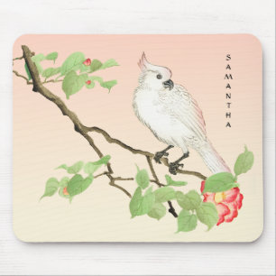 Niedlich Cockatoo Vintag Japanisch Camellia Mousep Mousepad