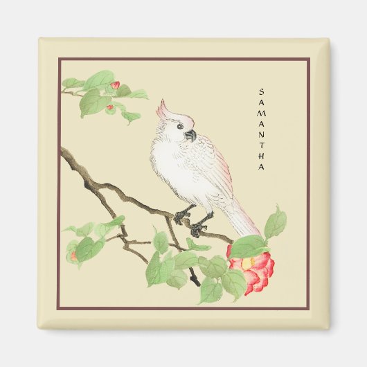 Niedlich Cockatoo Vintages japanisches Kamelien-Ma Magnet (Vorne)