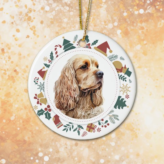 Niedlich Cocker Spaniel Weihnachtsfotografie Wreat Keramik Ornament