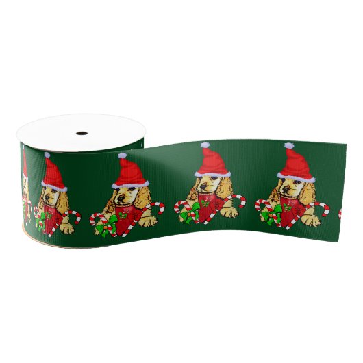 Niedlich Cocker Spanisch Welpe Weihnachten Ripsband (Spule)