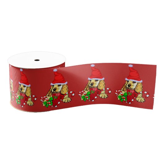 Niedlich Cocker Spanisch Welpe Weihnachten Ripsband (Spule)