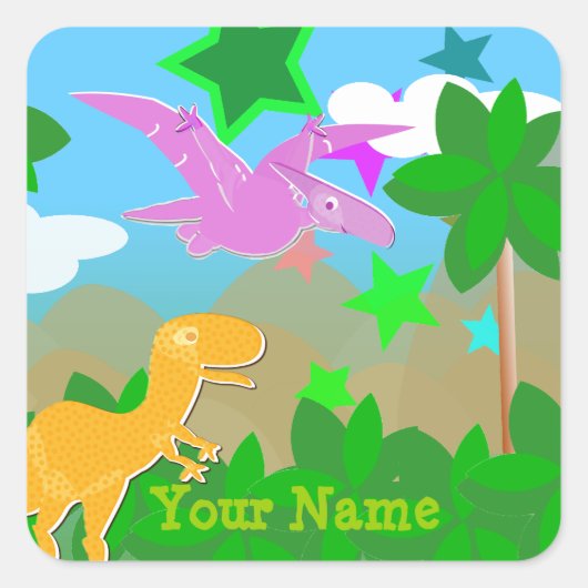 Niedlich Color Cartoon Dinosaurier Name Stickers (Vorderseite)