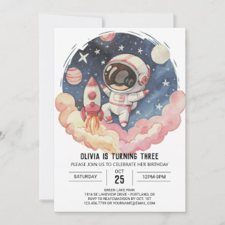 Niedlich Comet Elegance Astronaut Geburtstag Einladung
