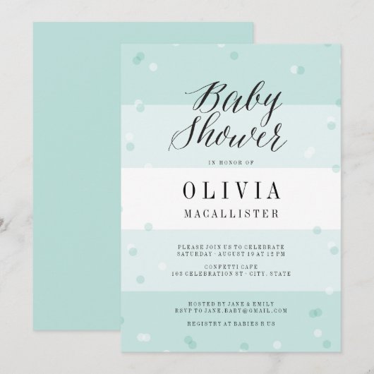 Niedlich Confetti Aqua Stripes Boy Babydusche einl Einladung (Vorne/Hinten)