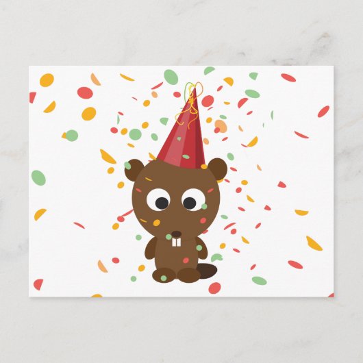 Niedlich Confetti Party Beaver Postkarte (Vorderseite)