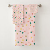 Niedlich Confetti Polka Dots Muster Schwarz Grün Badhandtuch Set (Insitu)