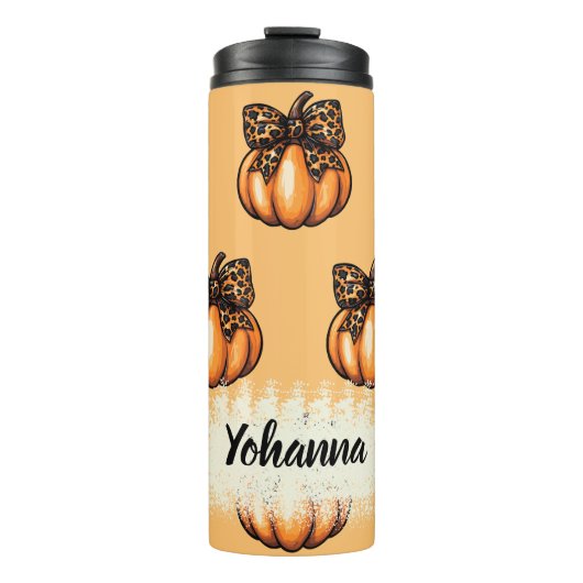 Niedlich Coquette Autumn Halloween Leopart Pumpkin Thermosbecher (Vorderseite)