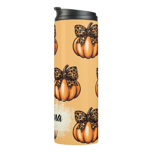 Niedlich Coquette Autumn Halloween Leopart Pumpkin Thermosbecher (Nach rechts gedreht)