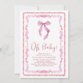 Niedlich Coquette Bow Watercolor Kindermädchen Dus Einladung (Vorderseite)