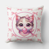 Niedlich Coquette Cat Pink Bow Bandanna Bubble Gum Kissen (Vorderseite)