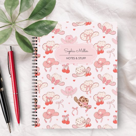 Niedlich Coquette Cowgirl Hat Cherry Bow Monogram Notizblock