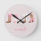 Niedlich Coquette Cowgirl Stiefel Personalisiert Runde Wanduhr (Vorderseite)