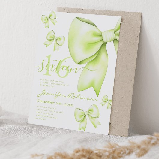 Niedlich Coquette Lime Green Bow Sweet 16 Einladung