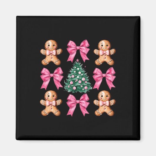 Niedlich Coquette Pink Bow Xmas Gingerbread Mann C Magnet (Vorne)