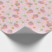 Niedlich Coquette Rosa Erdbeeren Daisy Blume Fruch Geschenkpapier (Ecke)