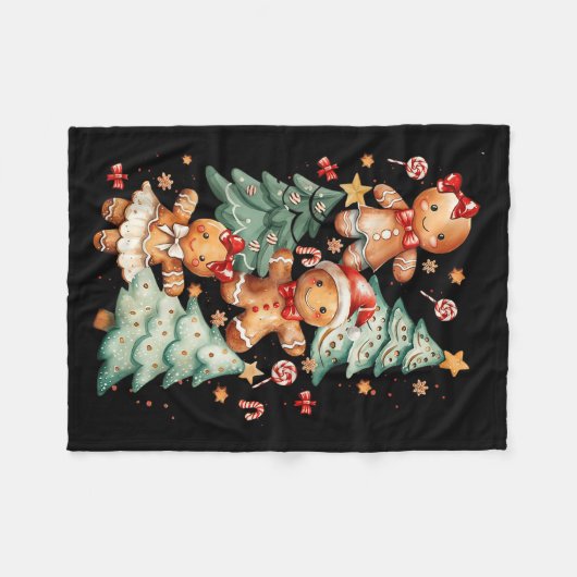 Niedlich Coquette Xmas Gingerbrei Mann Bow Weihnac Fleecedecke (Vorderseite (Horizontal))