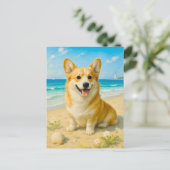 Niedlich Corgi Beach Lighthouse Welsh Queen Postca Postkarte (Stehend Vorderseite)