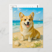 Niedlich Corgi Beach Lighthouse Welsh Queen Postca Postkarte (Vorne/Hinten)