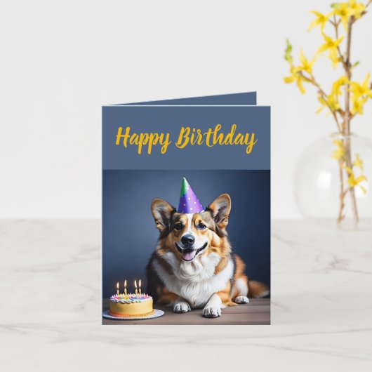 Niedlich Corgi Birthday Karte (Gelbe Blume)