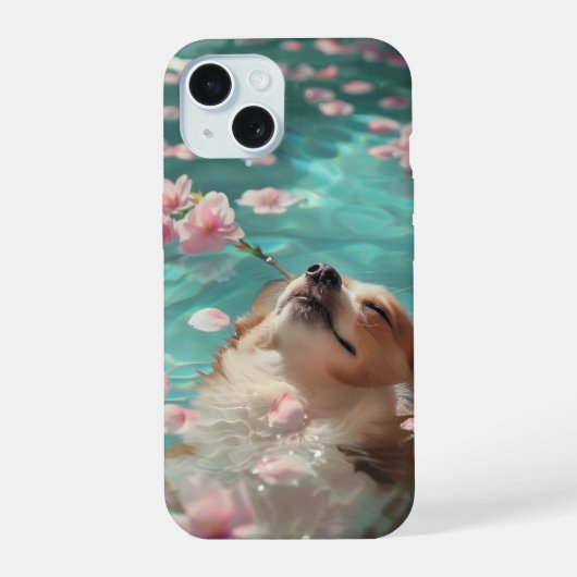 Niedlich Corgi Chill in Pool iPhone 15 Hülle (Rückseite)