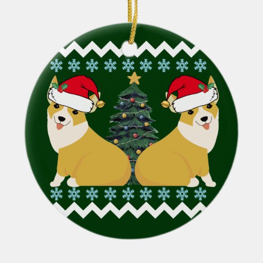 Niedlich Corgi Christmas Santa Keramik Ornament (Vorne)