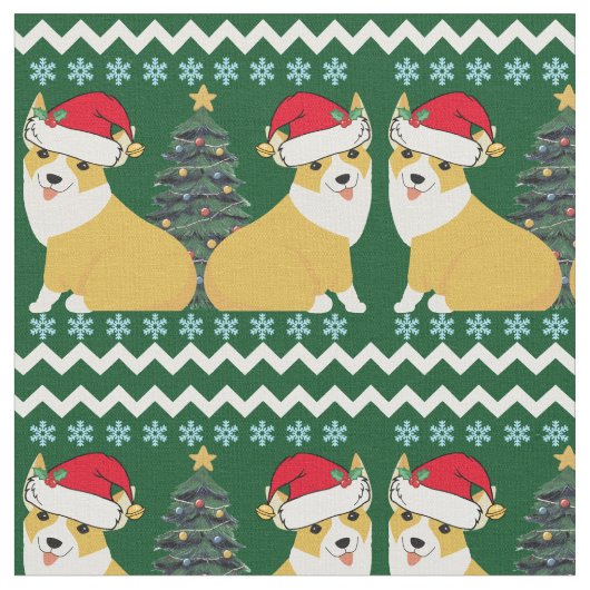 Niedlich Corgi Christmas Santa Stoff (Nahaufnahme)