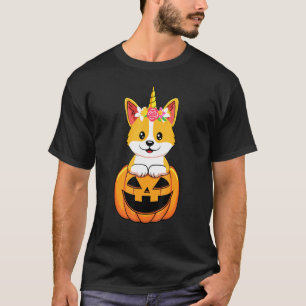 Niedlich Corgi Dog Unicorn Pumpkin Halloween Kostü T-Shirt