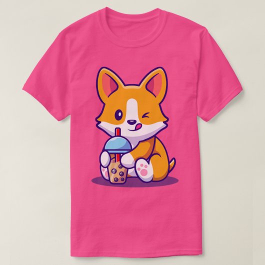 Niedlich Corgi Drink Milk Tea Boba T-Shirt (Design vorne)