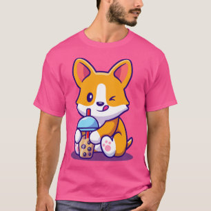 Niedlich Corgi Drink Milk Tea Boba T-Shirt