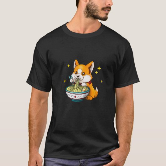 Niedlich Corgi essen Ramen Soup Funny Dog Lover T-Shirt (Vorderseite)