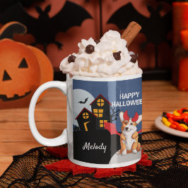 Niedlich Corgi Halloween Spuk Haus Personalisiert Kaffeetasse