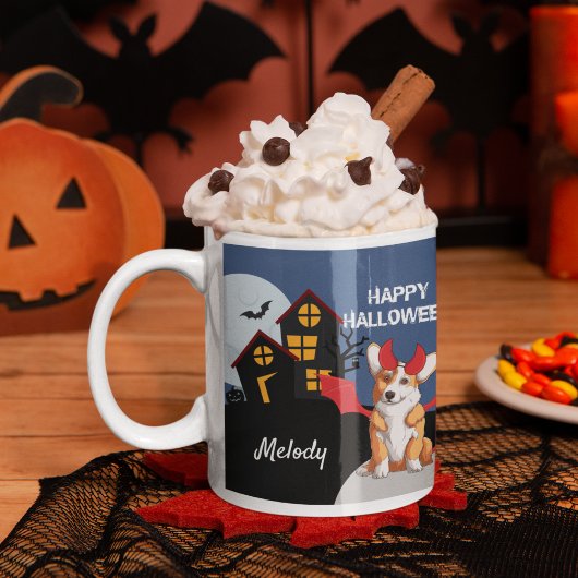 Niedlich Corgi Halloween Spuk Haus Personalisiert Kaffeetasse